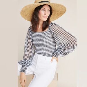 Anthropologie || Rouen Top Smocked Puff Sleeve Gingham Small
